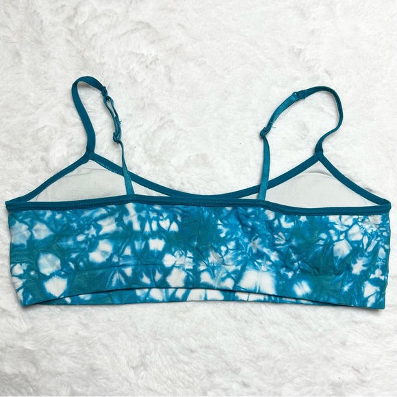 Hanes Girls' Seamless Ruched Crop Bra Size XL Teal Blue Tie Dye - Picture 5 of 7